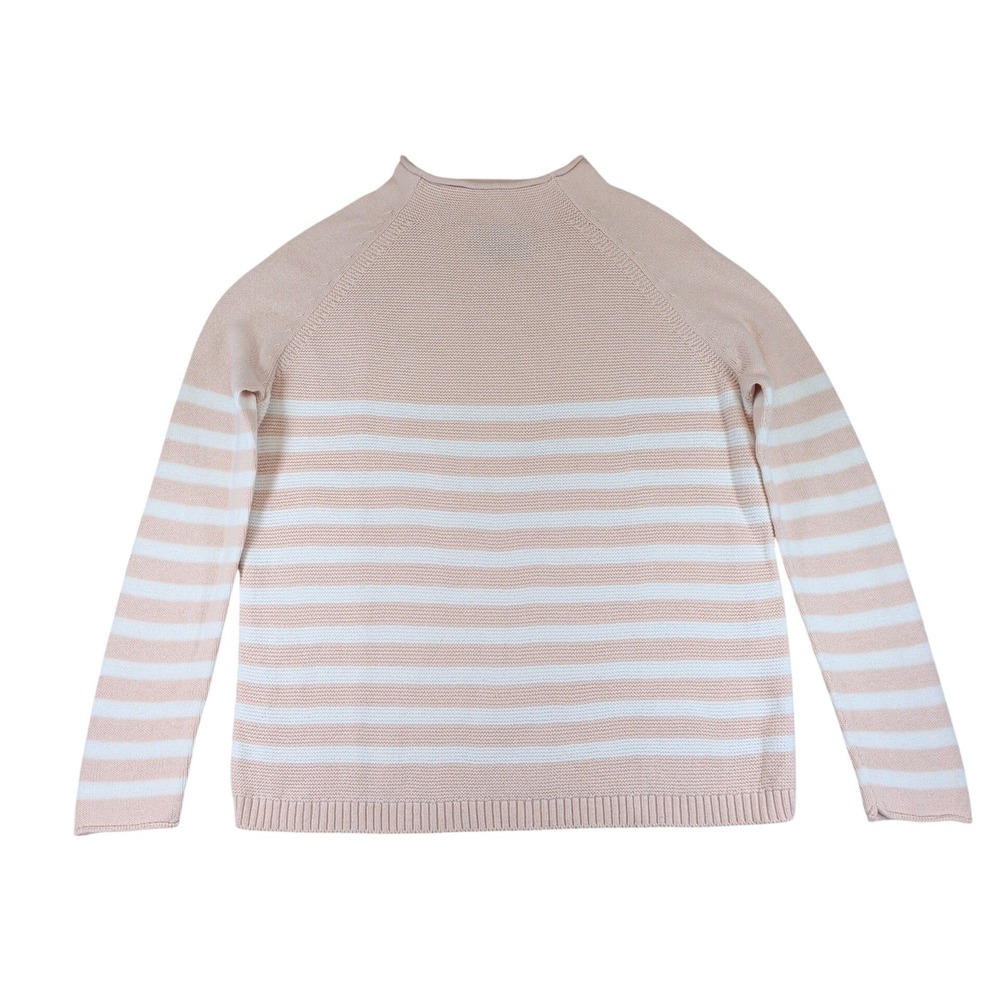 Alice Walk Womens XS Pink White Striped Cotton Mock Neck Sweater Made in Peru